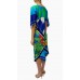 MORPHEW COLLECTION Royal Blue & Green Silk Parrot 2-Scarf Dress Made From Vintage Scarves