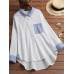 Women Cotton Stripe Print Patchwork Simple Daily Casual Shirts