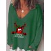 Women Christmas Letter Cartoon Print V  Neck Loose Long Sleeve T  Shirts