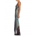 MORPHEW ATELIER Blue & Black Bias Cut Silk Metal Gold Lamé Gown With Antique Fringe