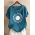 Women Floral Print Scoop Neck Short Sleeve Simple T  Shirts