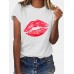 Women Casual Crew Neck Lips Print Short Sleeve Basic Tee T  shirts