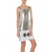 MORPHEW ATELIER Silver & White Metal Mesh Deco Patterned  Cocktail Dress With Side Slits Made From Vintage Whiting Davis